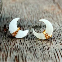 

Mini Seashell Disc crescent Wrapped Stud Earrings, Abalone slice Moon Handmade Earrings Stud