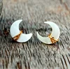 Mini Seashell Disc crescent Wrapped Stud Earrings, Abalone slice Moon Handmade Earrings Stud