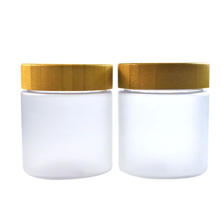 

wooden bamboo lid design 250g frosted clear plastic Pet cosmetic body cream jar