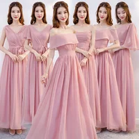 

Pink chiffon one shoulder Bridesmaid gown 2019 new thin bridesmaid dress