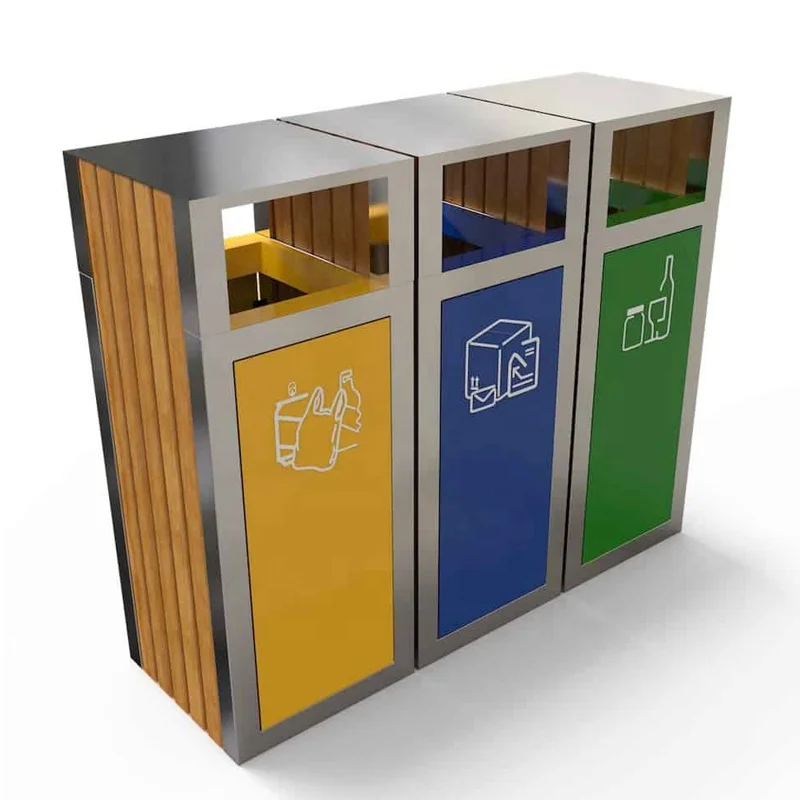 Modular Outdoor Customized 3 Compartment Stainless Steel Recycling Trash Can