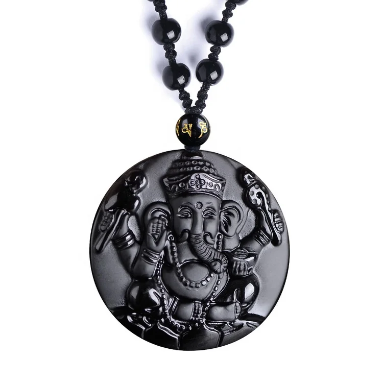 

Natural Black Obsidian Carved Elephant God Lucky Pendants High Quality Crystal Fashion Amulet Jewelry