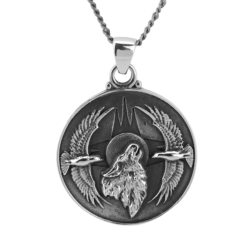 

Manufacturer Custom Made Stainless Steel Necklace Coin Wolf Pendant, Vintage silver & black