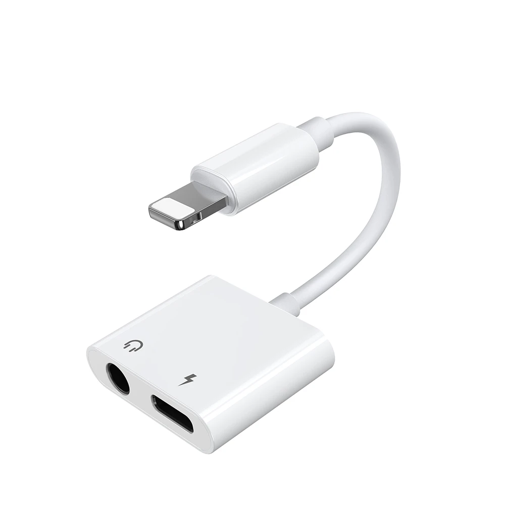 

Mobile Phone Accessories 3.5mm 2 in 1 lightings adapter splitter audio cable for iPhone, White
