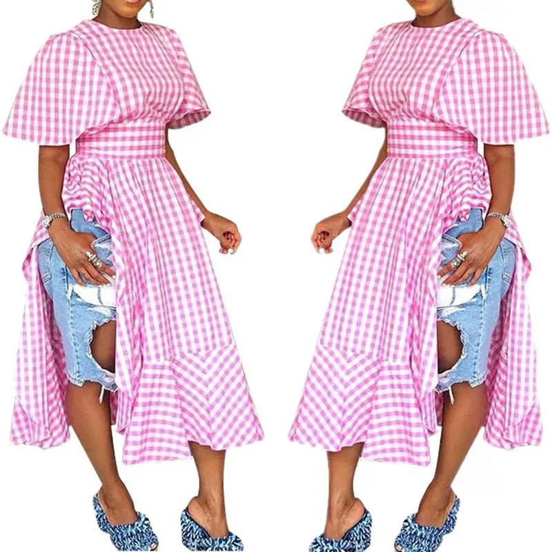 

90327-MX45 Fashion Plus Size Plaid Womens Loose dresses For Women