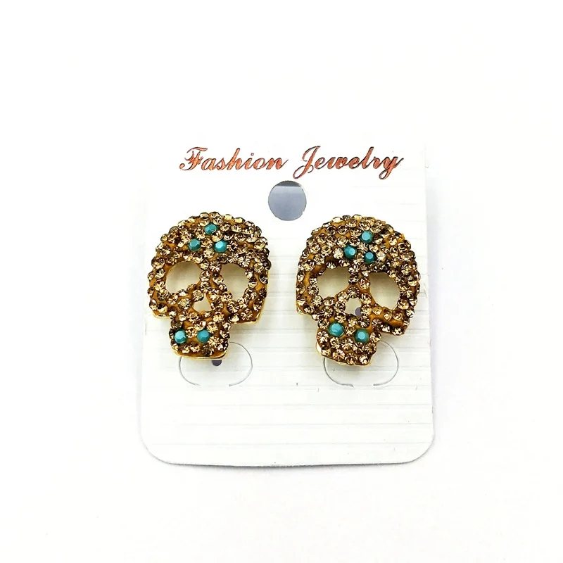 

Wholesale pearl skull earrings paved rhinestone gold plated stud earrings supplier earrings charms finding