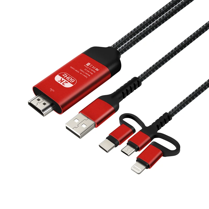 

12 years Factory 3 in 1 iOS/Micro USB/Type C 1080P to HDTV HDMI Cord cable with USB Charging