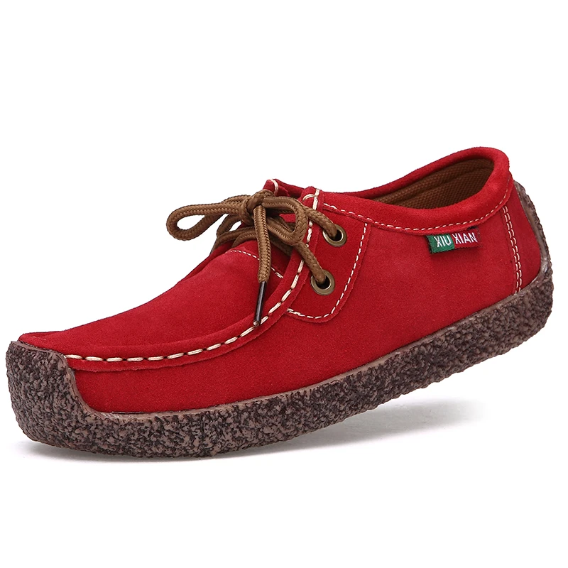 

2021 New lace-up snail leather women's shoes casual flat female peas shoes large size