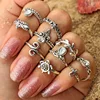 European and American fashion woman ring set turtle starfish ring 10 piece set Crown leaf cross vintage ring set