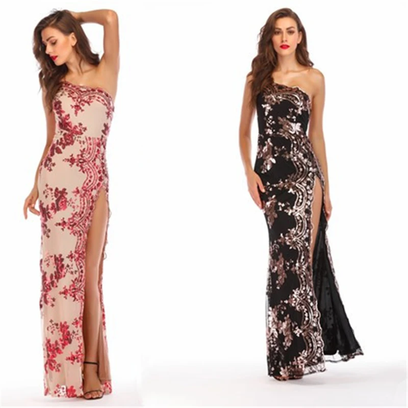 

2019 New Off-Shoulder Dress Glitter Shiny Sexy Women Evening Dress Women Clothing Dresses, Pictures shown