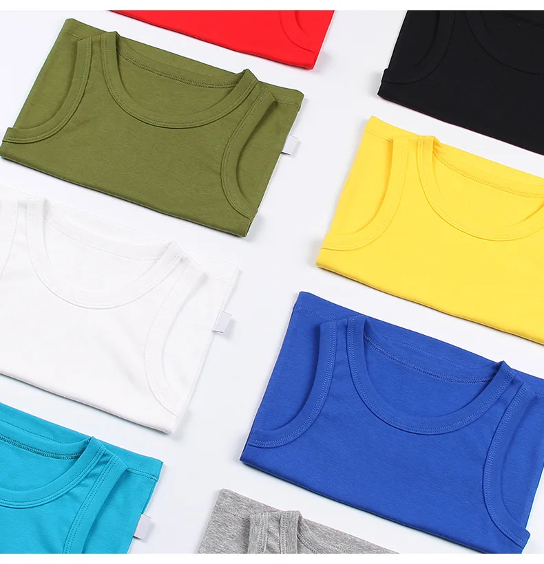 
Low MOQ Customized Children Clothes O-Neck Sleeveless Breathable Cotton Soild Color Tank Top 