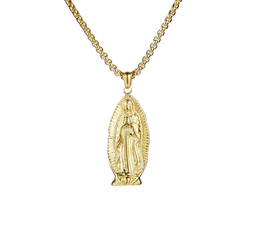 

Wholesale Hiphop religious gold plated Virgin Mary pendant, Gold;black