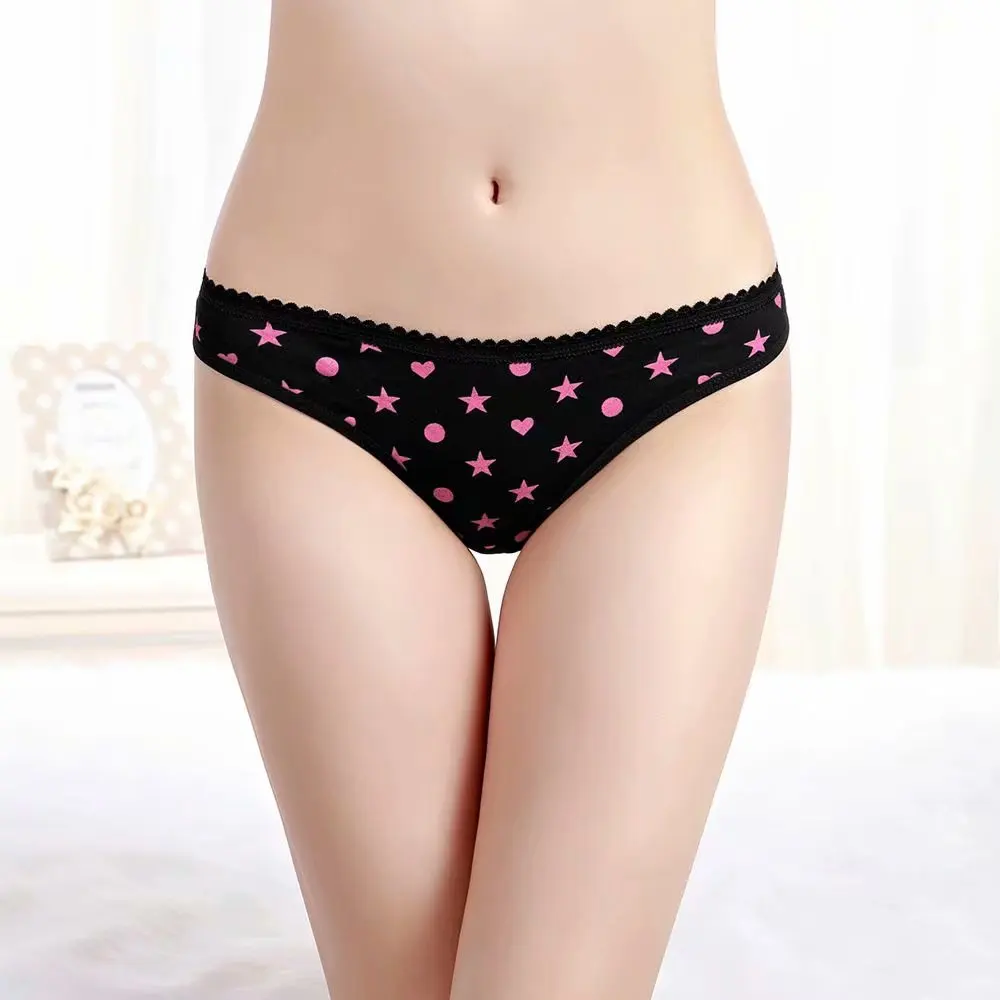 

All-cotton thong with star print for women Manufacturers of quality goods wholesale ladies cotton underwear, 6 colors