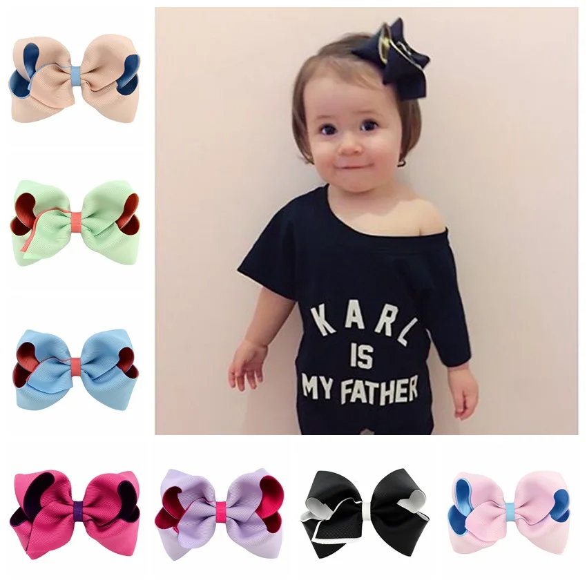 

free shipping baby girls hairbow with clip made of double color ribbon, Picture/custom