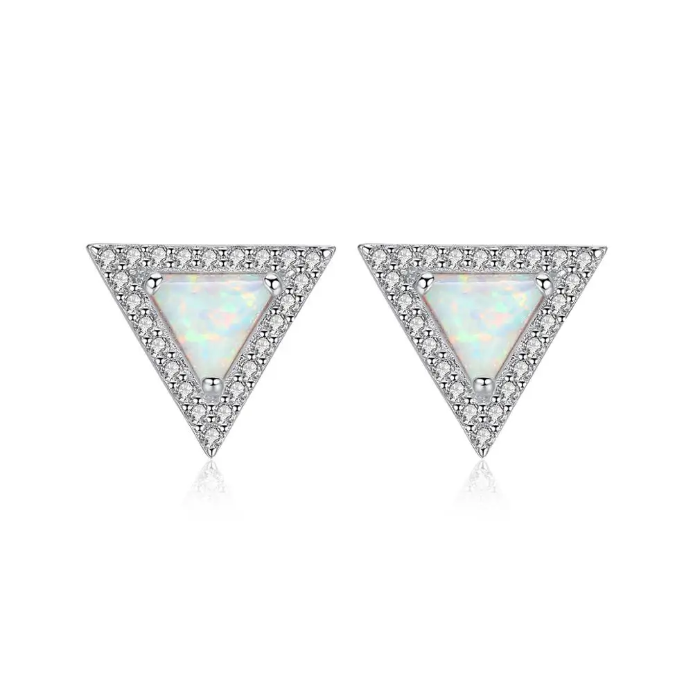 

CZCITY Created Triangle Fire Opal Stud Earrings for Women 925 Sterling Silver Fine Jewelry Joyeria Fina Para Mujer Brinco