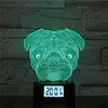 Pug dog's head shape 3D Lamp Touch Sensor 7 Color Changing Decorative Lamp time clock promotion gift birthday gift