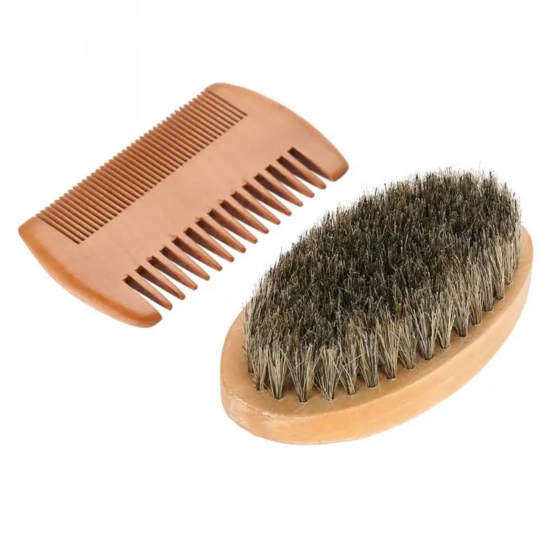 

Men Beard Mustache Oval Brush + Comb Facial Beard Shaving Cleaning Grooming Shaving Brush Kit Male Facial Hair Brush Set Wood