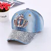 Korean Style New Fashion Lady Diamond Crown Pattern Washable Denim Baseball Cap Summer Outdoor Travel Sun Hat