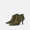 MANRINO-0274 Girls Latest Supply Handmade Wholesale Boots Pull On Women Chunky Heel Croc Leather Ankle Boots Shoe