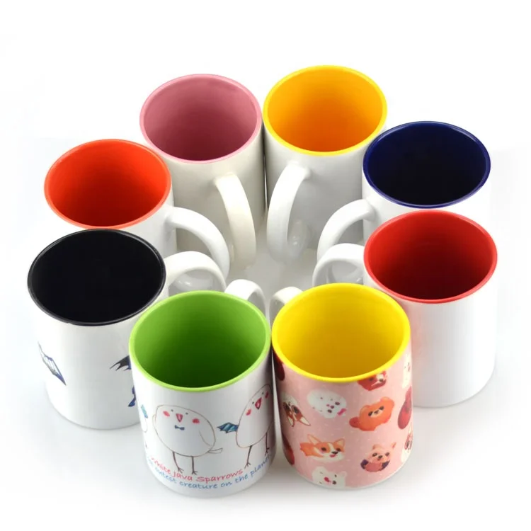 Promotional mug 11oz inner color ceramic coffee mug for  sublimation custom photo printing