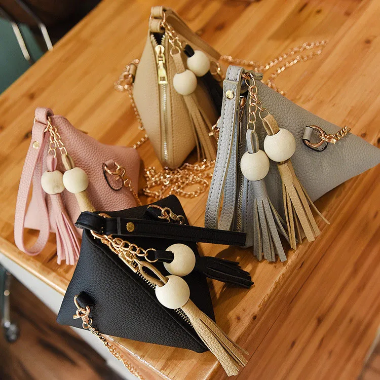 

Triangle Bag New Simple Fashion Trend Cute Tassel Single Shoulder Diagonal Bag Handbag, 4colors