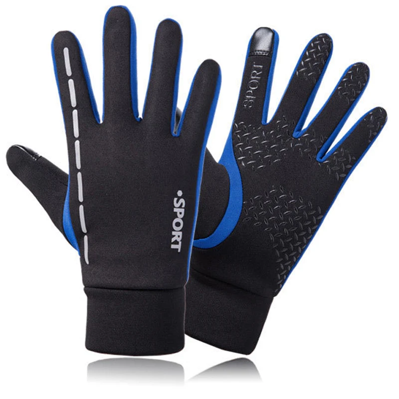 

Reflective Touchscreen Waterproof Silicone Gel Palm Fleece Lining Winter Thermal Cycling Running Gloves, Black