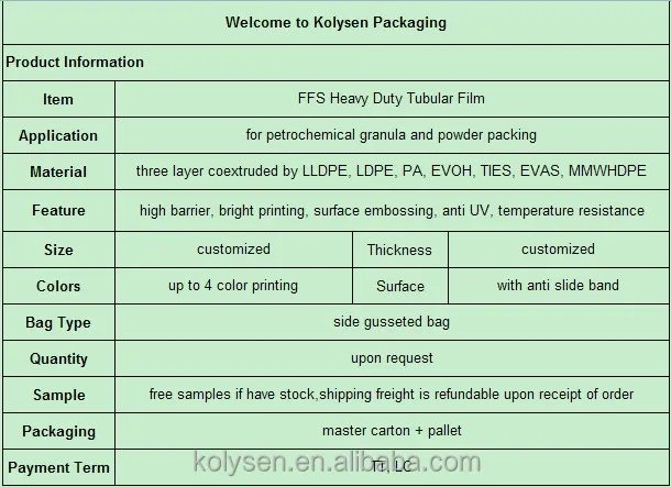 Polyethylene Heavy Duty Bagging Film FFS Film