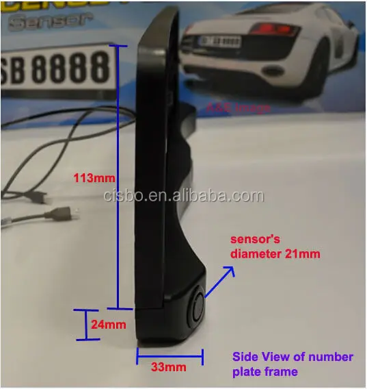 CISBO Number Plate Frame Holder Mount Parking Sensor 3 Sensors LED Display audio 