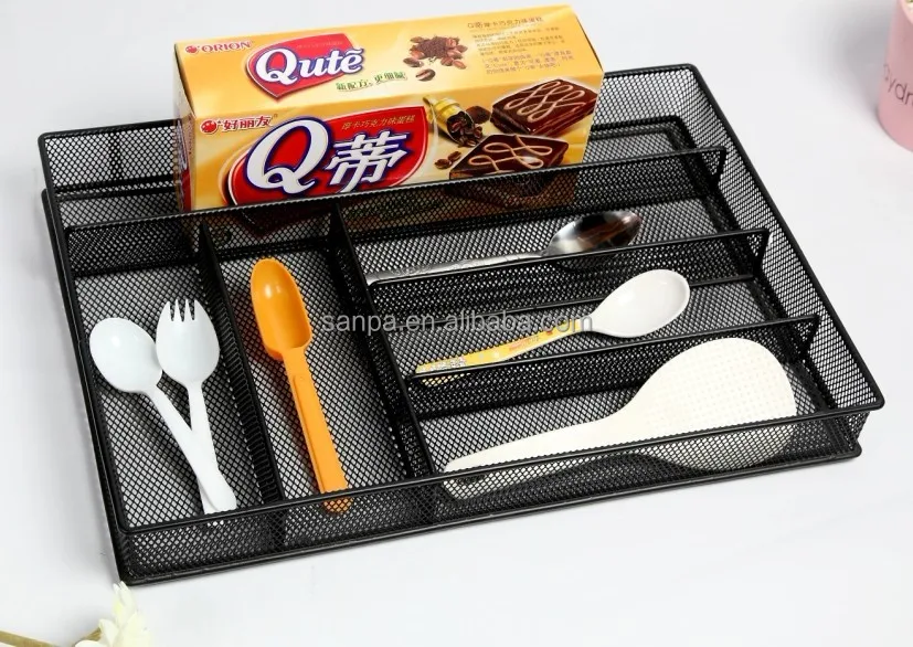 Metal Mesh 6 Compartment Cutlery Organizer Flatware Drawer Utensil