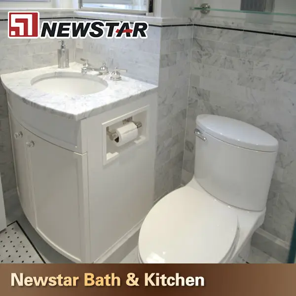 Prefabricada De Mármol Blanco De Carrara Tocador Con Bajo Encimera