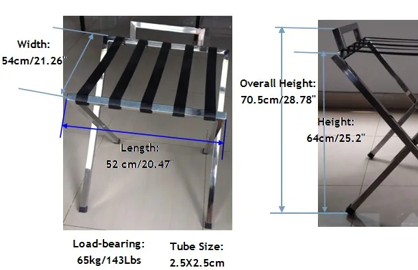 Brown Square Tube Metal Foldable Luggage Rack For Bedroom