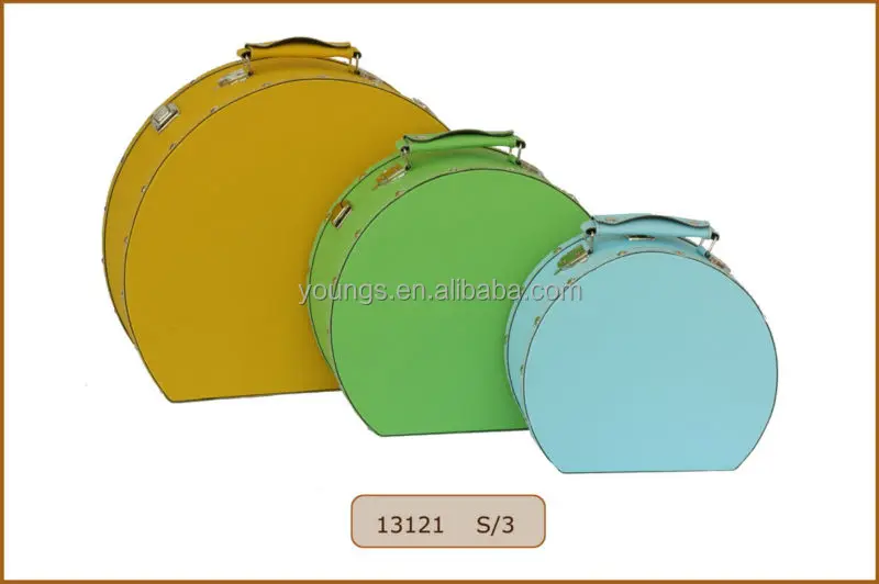 Small Round Colorful Leather Covered Decorative Wooden Hat Boxes With