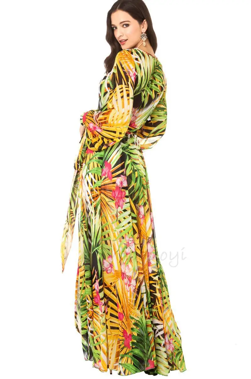 2016 Summer Tropical Rainforest Flower Print Chiffon Long Dress 2016 Summer Tropical Rainforest Flower Print Chiffon Long Dress Women Bohemian Fl Maxi Beach Cute Dresses Red From Fee