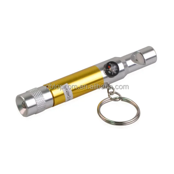 Mini Led Button Battery Flashlight keychain Compass Camping Gear With Whistle