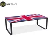 italian style flag picture coffee table glass top metal tube frame in black painting