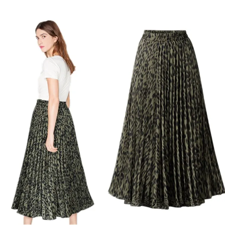

Wholesale Beautiful Animal Print Skirt With Long Pleated Women A-line Skirt, Photo