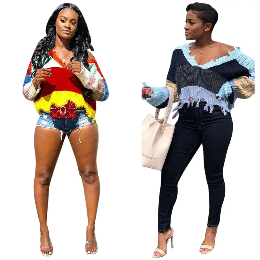 

MB023 latest design ladies contrast color fashion woman sweater