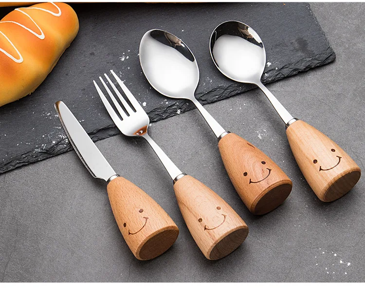 Cute Wooden Engraved Smile Cutlery Set / Wooden Spoon And Fork