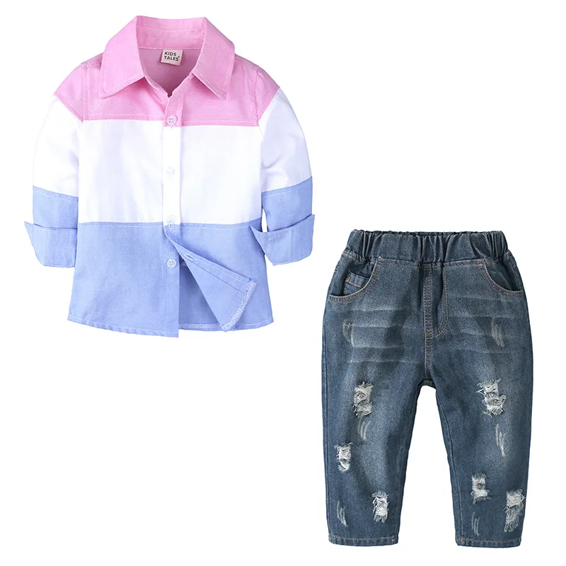 

Children Clothing 2018 Autumn Boys Clothes Shirt + Jeans Pants 2pcs Outfit Kids Clothes Boys Suit Toddler Boys Clothing Sets, As picture