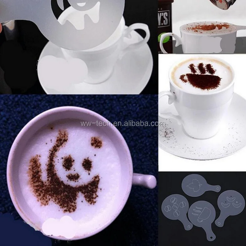 16 Pcs Coffee Machine Barista Stencils Template Strew Pad Spray Printing Mold 