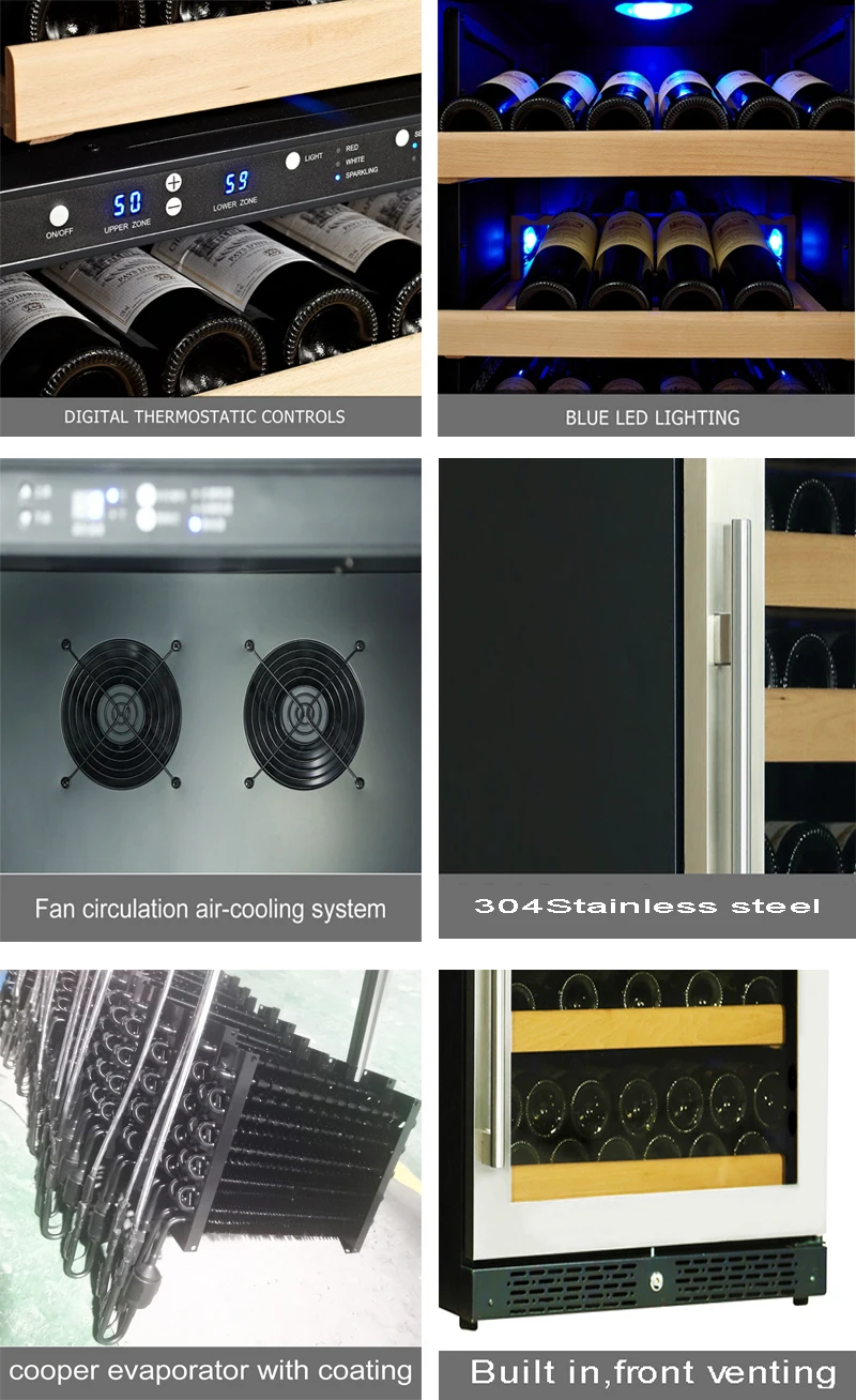 hot sale built-in dual zone shenzhen led display stainless steel wine cooler