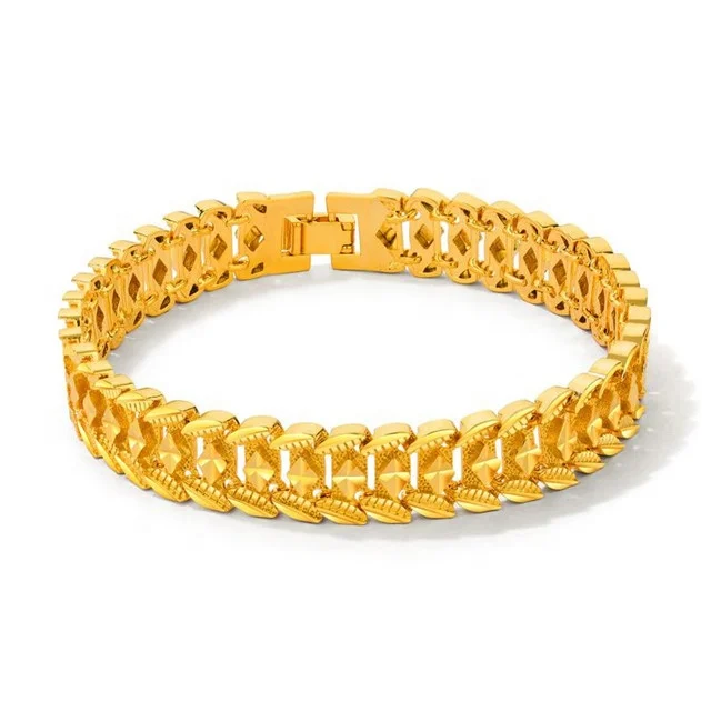 

Mixed Order Jewelry 12MM Width Men Plated 18K Gold Bracelet Free Shipping