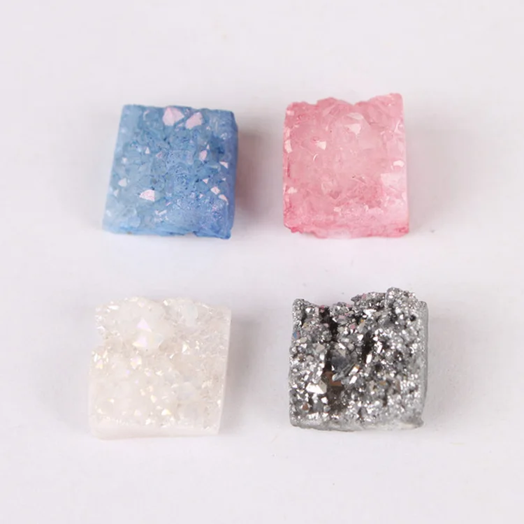 

Yase 4 colors loose beads approx 12mm natural stone beads quartz druzy square loose beads