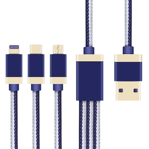 Hot Sale Aluminum Alloy Nylon Pure Copper Core 3 in 1 Fast Charging USB Cable For Mobile Phone