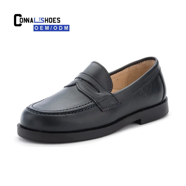 

Connal kids Waterproof Blank black back to leather loafer school shoes, As customer request