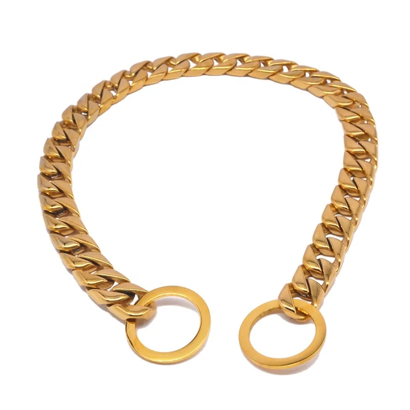 Gold Color Cast Polished Stainless Steel Heavy Leash Dog Pet Collar