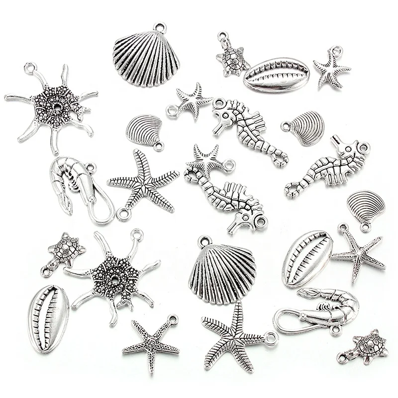 

Mix Tibetan Silver Plated Starfish Fish Shells Dolphin Charm Pendants for Jewelry Making DIY Accessories Jewelry Findings