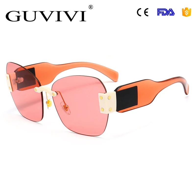 

GUVIVI 2017 fashion sunglasses rimless irregular oversized Sunglasses with your logo ocean color Italy design ce sunglasses, Black;blue;brown;pink