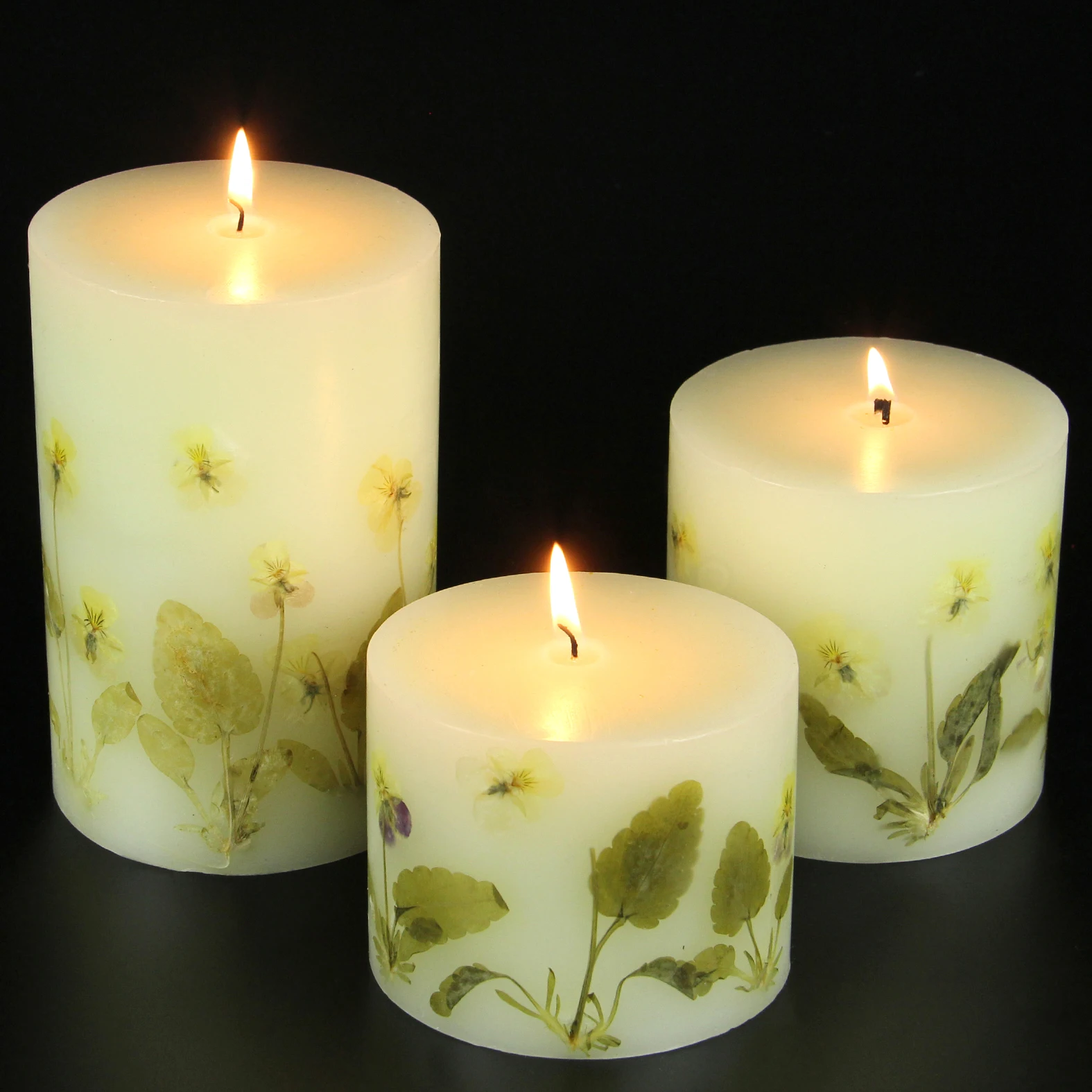 Green Leafs Insert Large Burning Scented Beeswax Flame Candle Big Buy