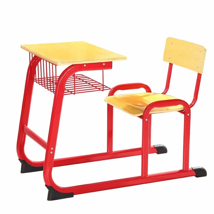 Single Seater Wooden Children Desk Conjoined School Desk And Chair